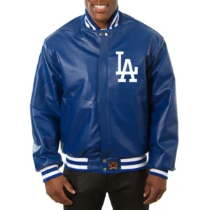 Los angeles dodgers full real leather varsity jacket blue 1