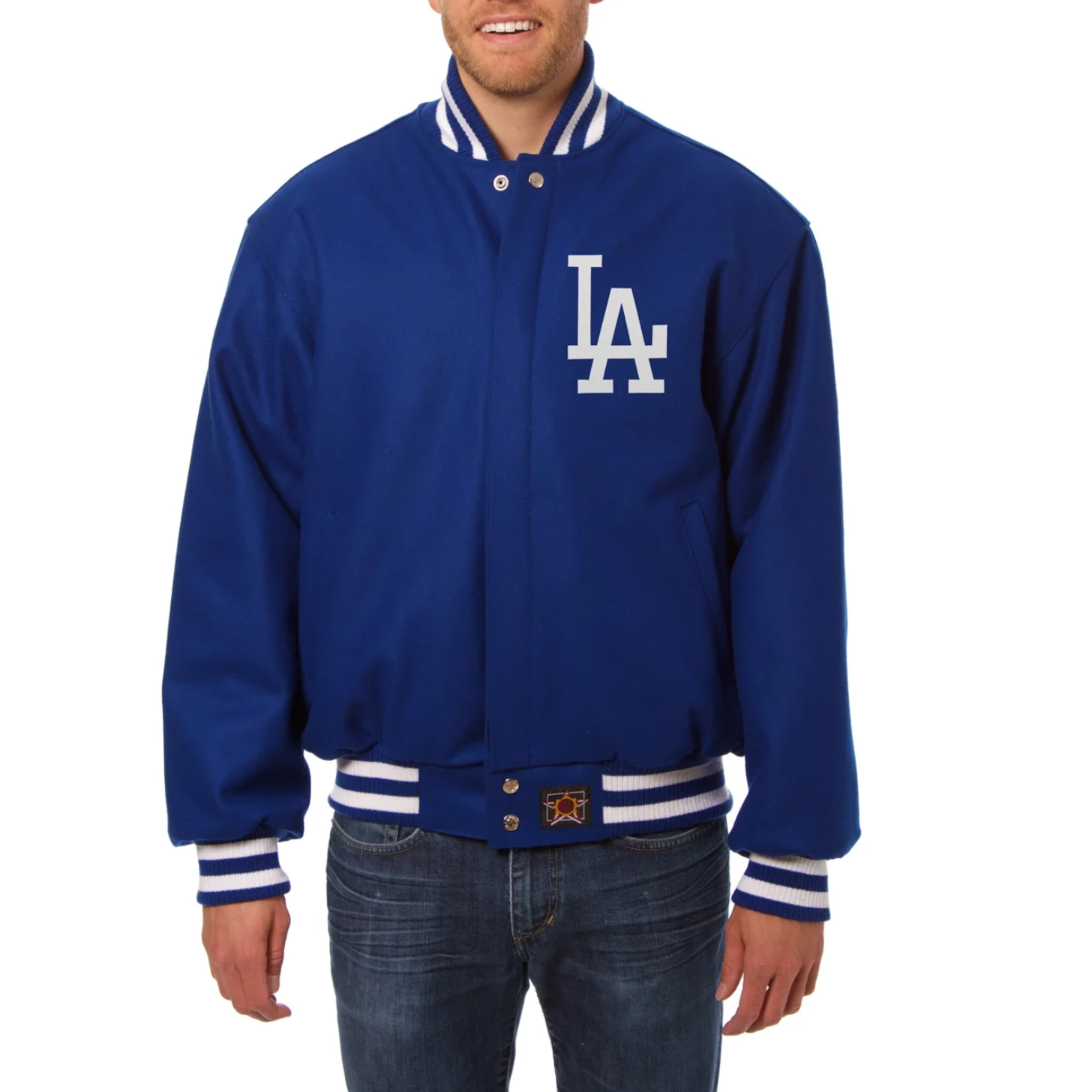Los angeles dodgers handcrafted logo wool jacket blue 1