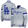 Los angeles dodgers home game satin varsity jacket gray 2