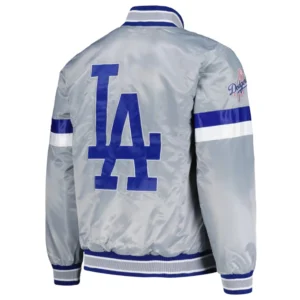 Los angeles dodgers home game satin varsity jacket gray