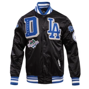 Los angeles dodgers mashup full snap satin varsity jacket black 1 1