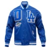 Los angeles dodgers mashup full snap satin varsity jacket blue 1 1