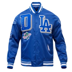 Los angeles dodgers mashup full snap satin varsity jacket blue 1 1