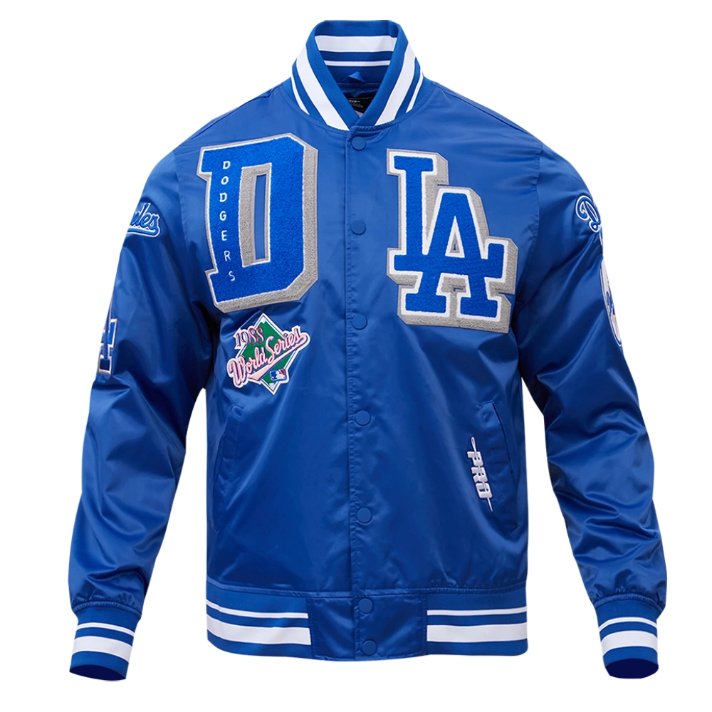 Los angeles dodgers mashup full snap satin varsity jacket blue 1 1
