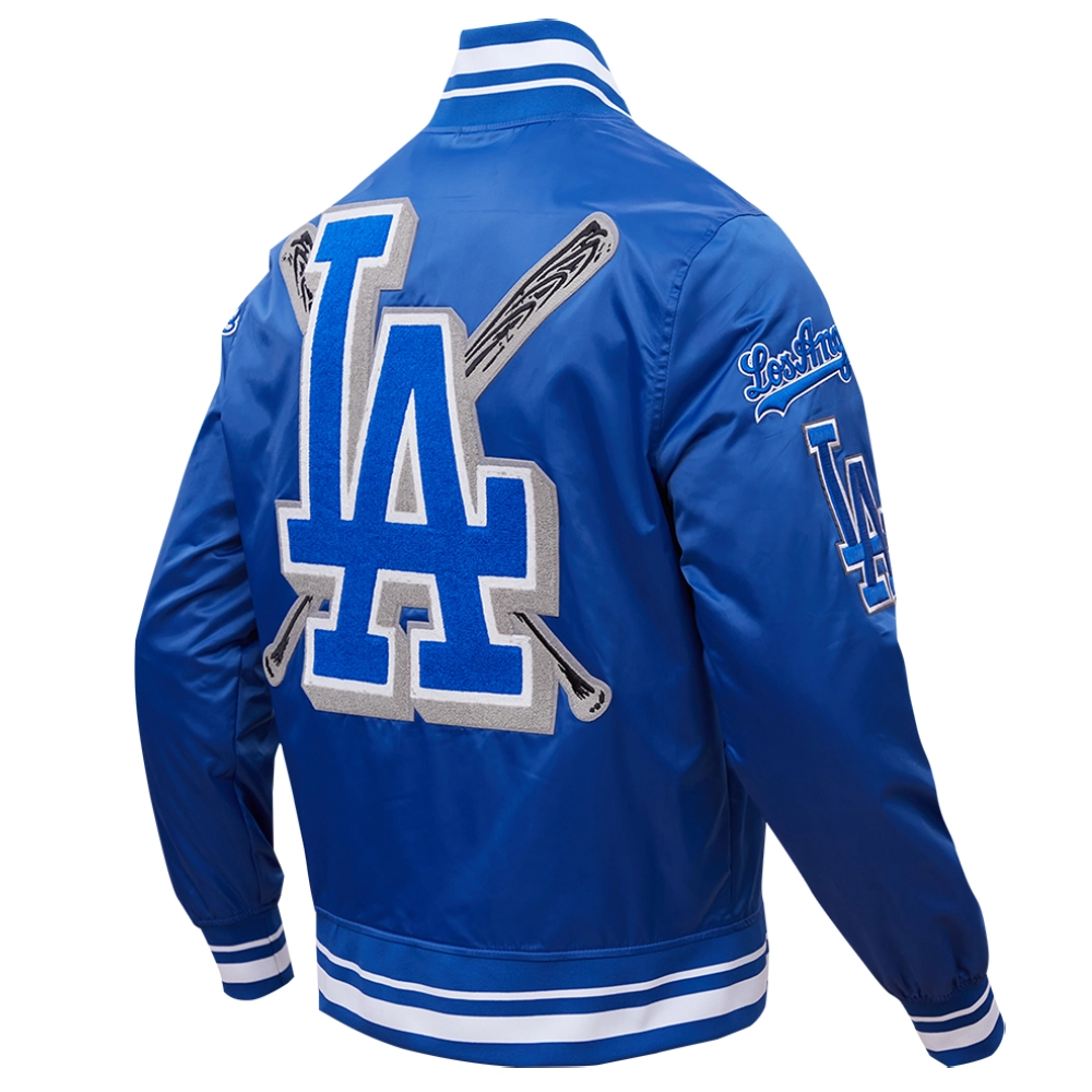 Los angeles dodgers mashup full snap satin varsity jacket blue 4 1
