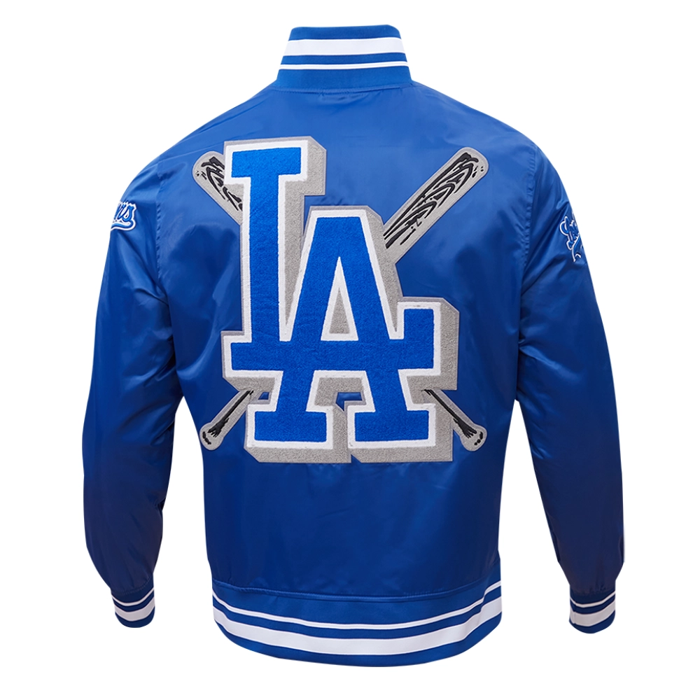 Los angeles dodgers mashup full snap satin varsity jacket blue 5 1