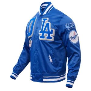 Los angeles dodgers mashup full snap satin varsity jacket blue 7 1