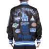 Los angeles dodgers old english full snap satin varsity jacket black 2 processed 1