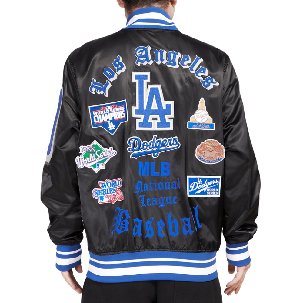 Los angeles dodgers old english full snap satin varsity jacket black 2 processed 1