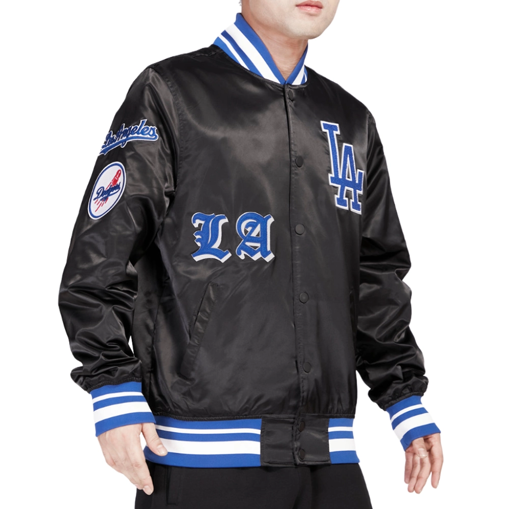 Los angeles dodgers old english full snap satin varsity jacket black 3 processed 1