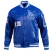 Los angeles dodgers old english full snap satin varsity jacket blue 1 1