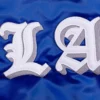 Los angeles dodgers old english full snap satin varsity jacket blue 2 1