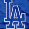 Los angeles dodgers old english full snap satin varsity jacket blue 3 1