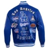 Los angeles dodgers old english full snap satin varsity jacket blue 5 1