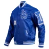 Los angeles dodgers old english full snap satin varsity jacket blue 6 1