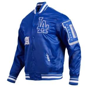 Los angeles dodgers old english full snap satin varsity jacket blue 6 1