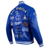 Los angeles dodgers old english full snap satin varsity jacket blue 7 1
