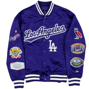 Los angeles dodgers ovo x new era full snap twill satin jacket royal 1