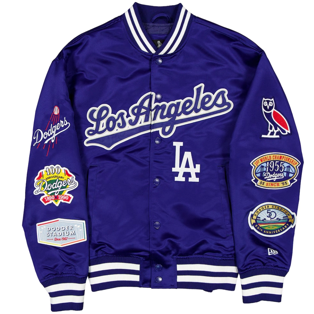 Los angeles dodgers ovo x new era full snap twill satin jacket royal 1