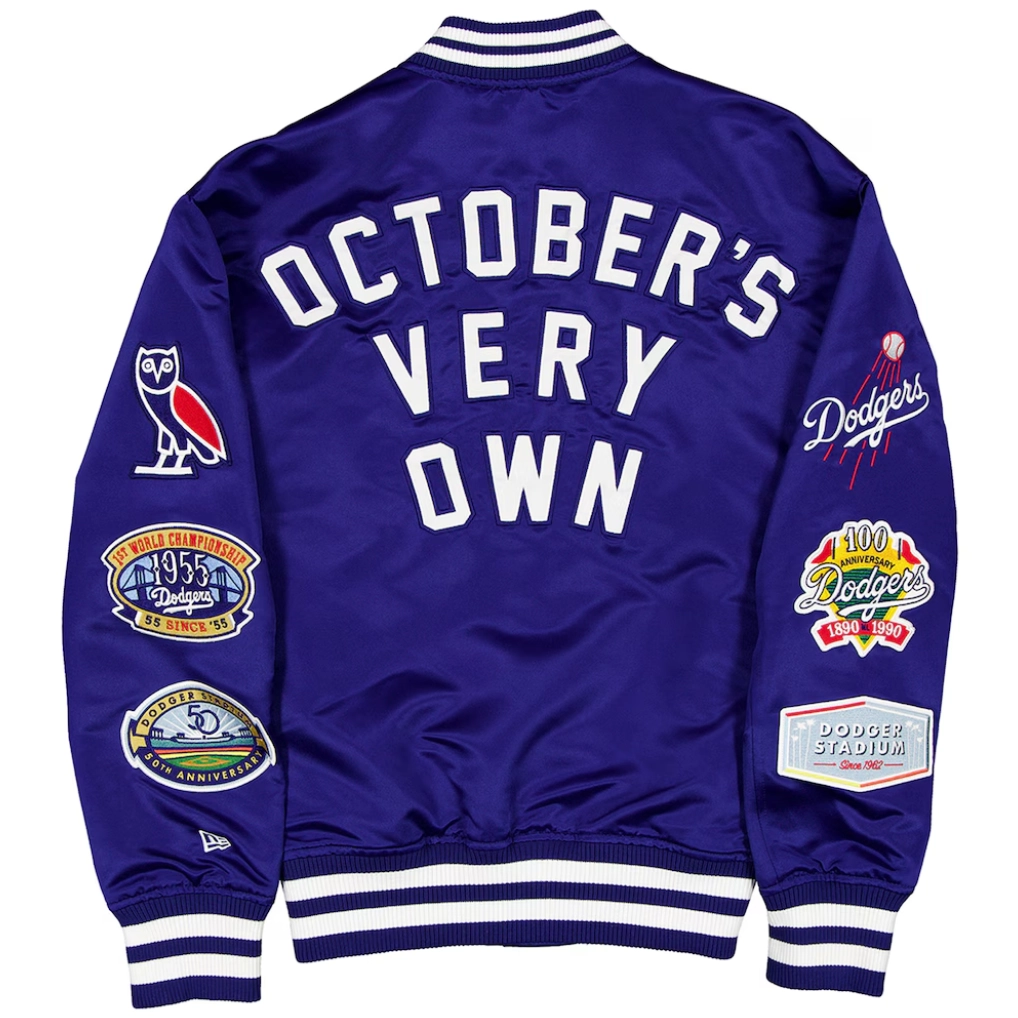 Los angeles dodgers ovo x new era full snap twill satin jacket
