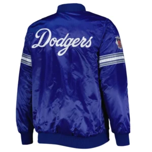 Los angeles dodgers pick roll full snap satin varsity jacket blue 1