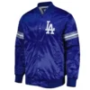 Los angeles dodgers pick roll full snap satin varsity jacket blue 2
