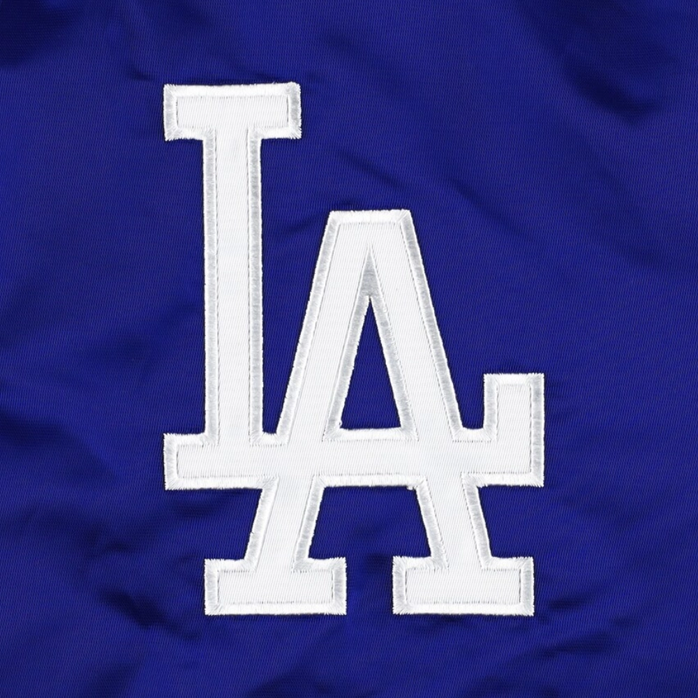 Los angeles dodgers pick roll full snap satin varsity jacket blue