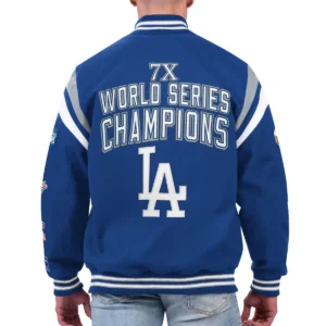 Los angeles dodgers quick full snap varsity jacket blue 1 1
