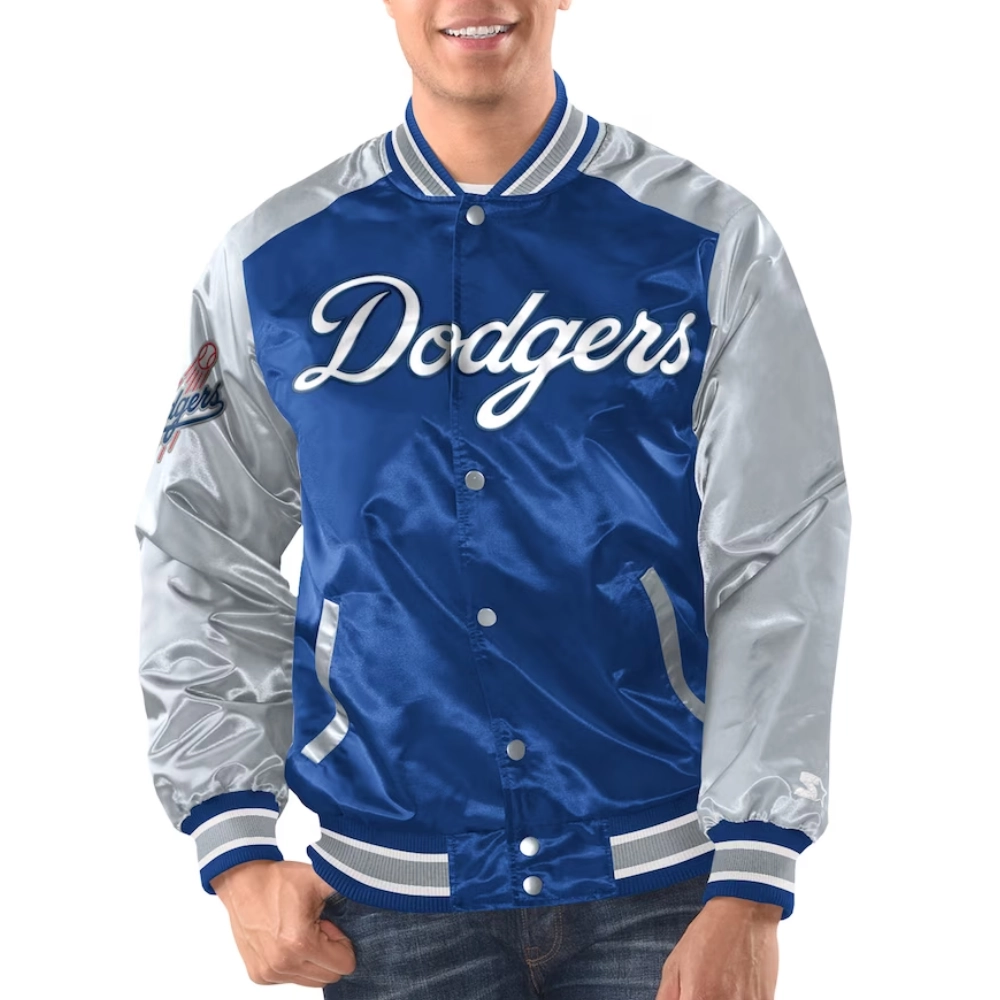 Los angeles dodgers renegade satin varsity jacket blue white 1