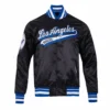 Los angeles dodgers script tail satin varsity jacket black 1