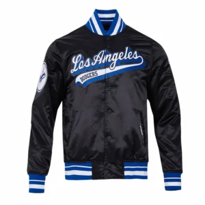 Los angeles dodgers script tail satin varsity jacket black 1