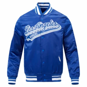 Los angeles dodgers script tail satin varsity jacket blue 1