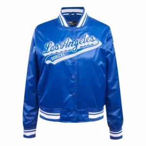 Los angeles dodgers script tail womens rib satin jacket blue 1