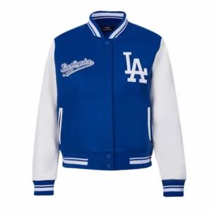 Los angeles dodgers script tail womens rib wool leather varsity jacket 1