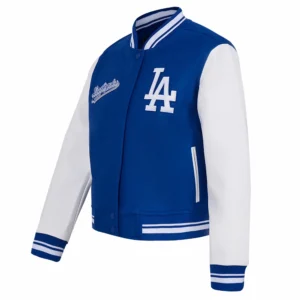 Los angeles dodgers script tail womens rib wool leather varsity jacket 2