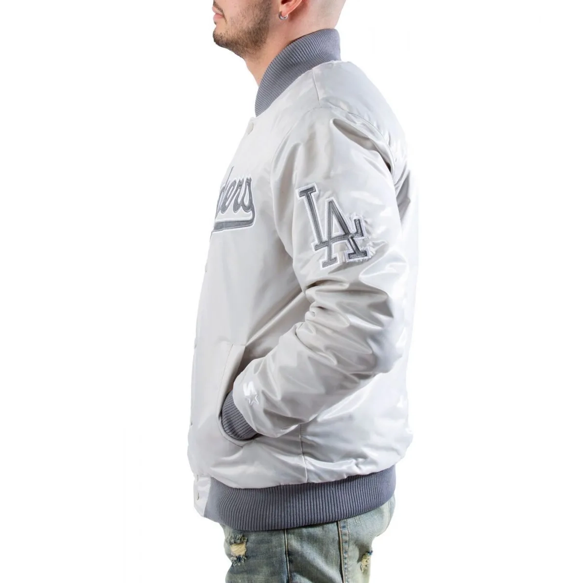 Los angeles dodgers silver satin jacket