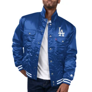 Los angeles dodgers silver tab trucker satin varsity jacket blue 1