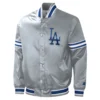 Los angeles dodgers slider full snap satin varsity jacket gray 2