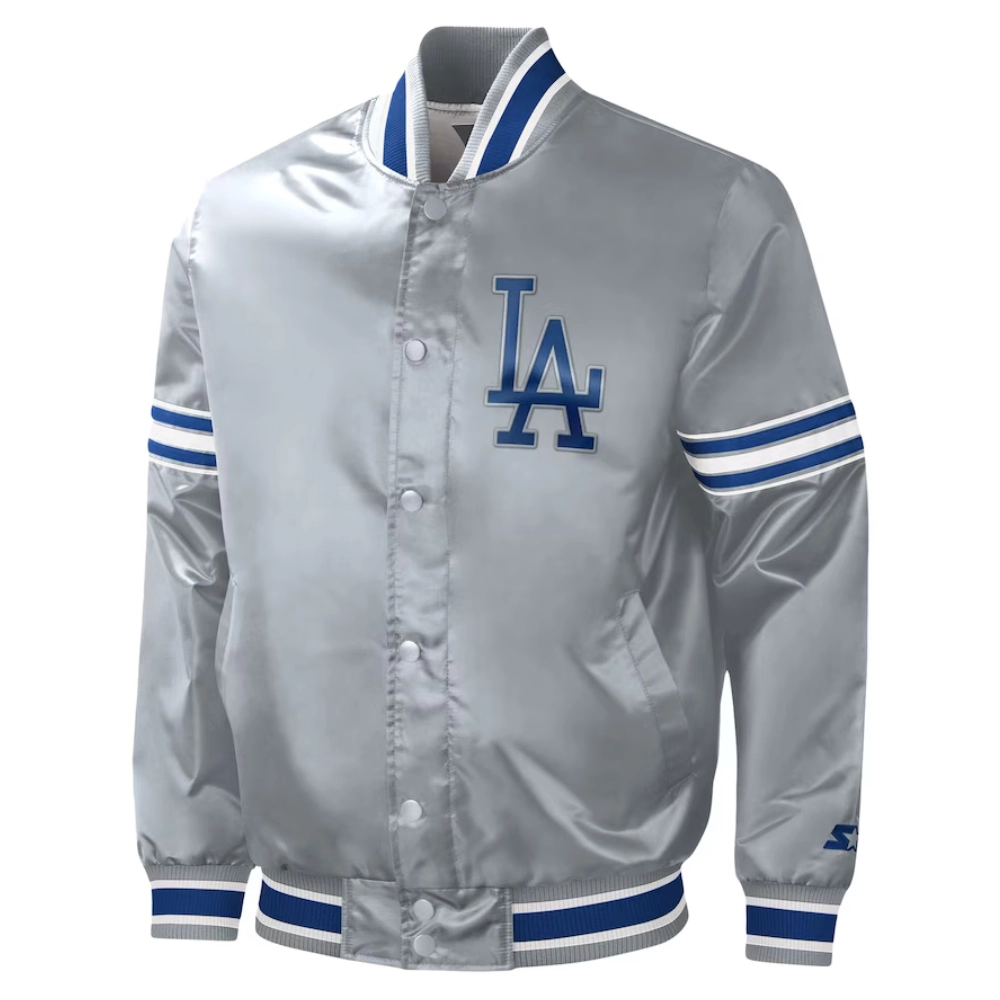 Los angeles dodgers slider full snap satin varsity jacket gray 2
