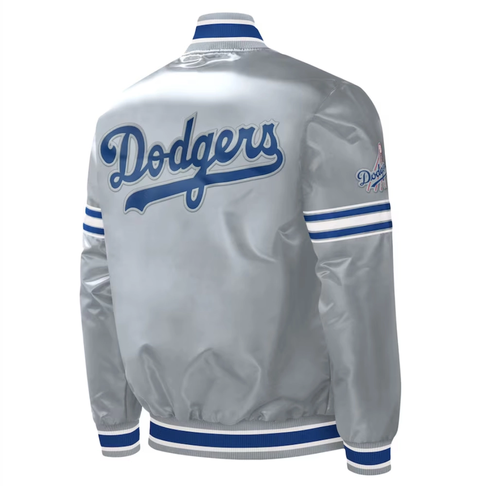 Los angeles dodgers slider full snap satin varsity jacket gray 3