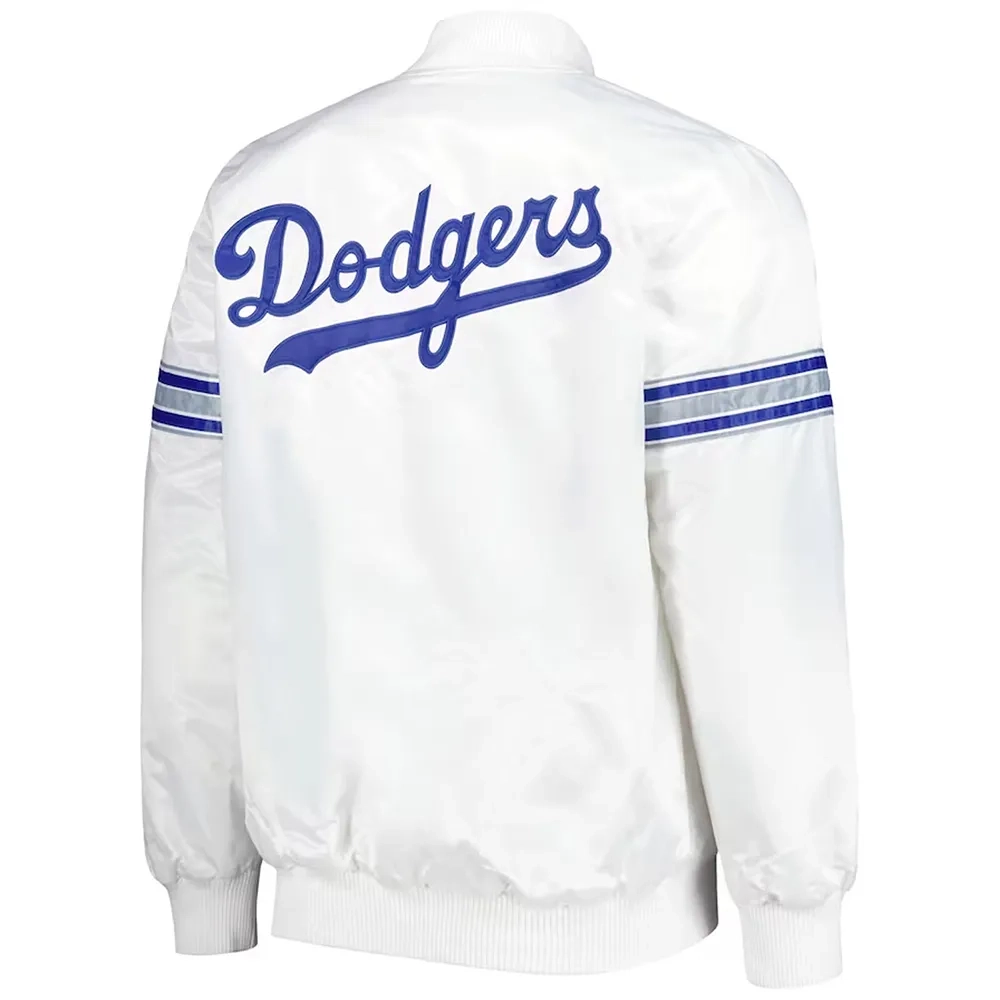 Los angeles dodgers the power forward full snap satin varsity jacket white 1