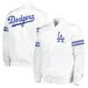 Los angeles dodgers the power forward full snap satin varsity jacket white