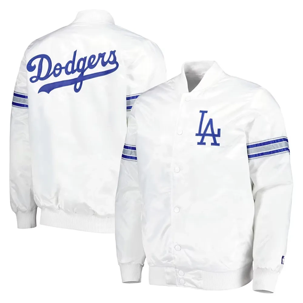Los angeles dodgers the power forward full snap satin varsity jacket white