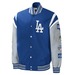 Los angeles dodgers title holder full snap varsity jacket blue grey 1