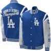 Los angeles dodgers title holder full snap varsity jacket blue grey