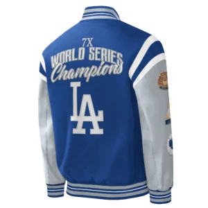 Los angeles dodgers title holder full snap varsity jacket blue grey 2