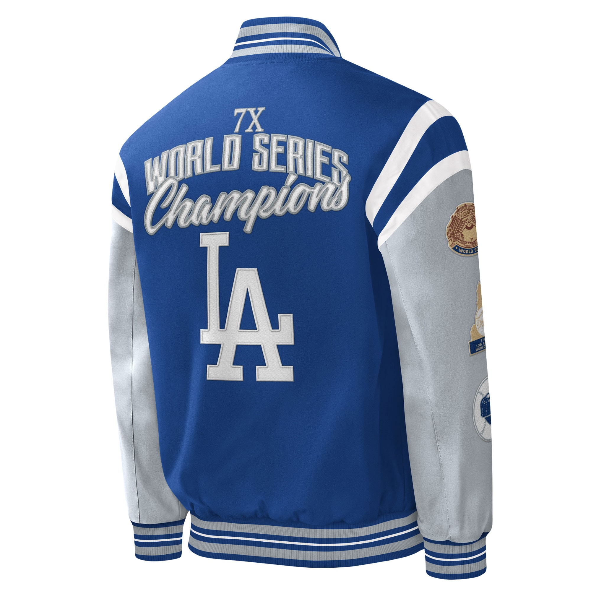 Los angeles dodgers title holder full snap varsity jacket blue grey 2