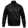 Los angeles dodgers triple black full snap satin varsity jacket 1 1