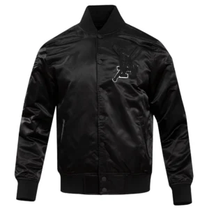 Los angeles dodgers triple black full snap satin varsity jacket 1 1