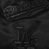 Los angeles dodgers triple black full snap satin varsity jacket 4 1